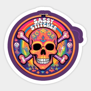 Embroidery hoop psychedelic skull sewing seamstress Sticker